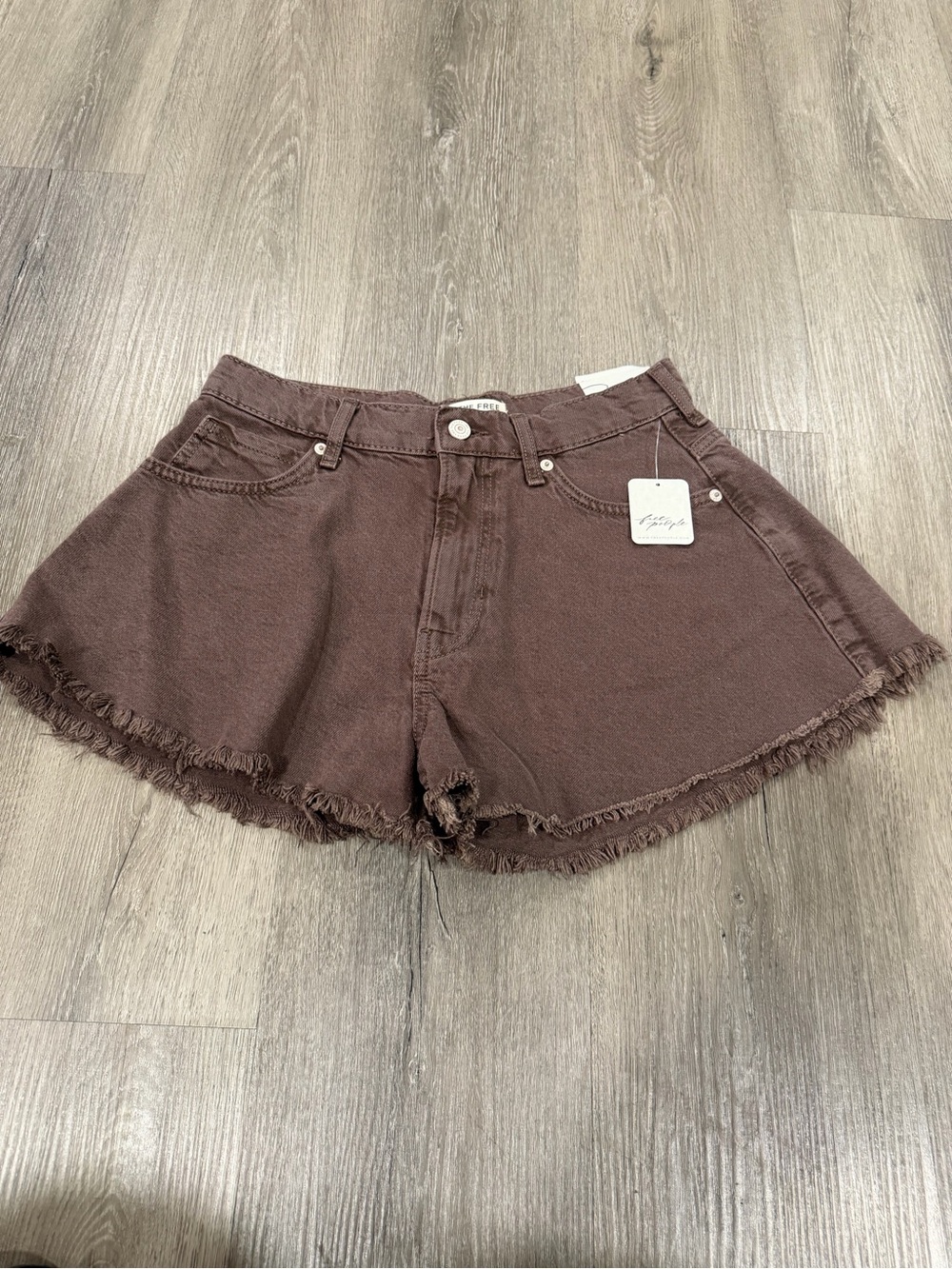 Free People Frayed Hem High-Rise Jean Shorts — Chocolate